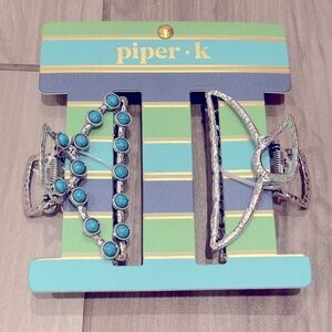 NWT Piper K Silver and Turquoise Hair claw Clips